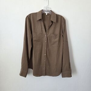 NEW Maurices Brown Lightweight Blouse Button Up Shirt Summer Breezy Oversized M